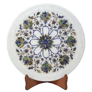 Marble Decorative Plate with Inlay Work for Home Office and Perfect for Gifting. ( Size - 12 x 12 inch Round )