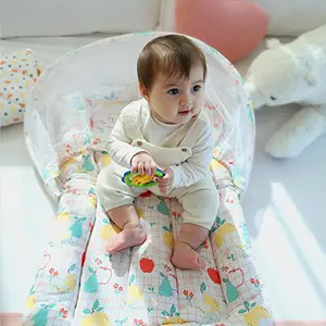 TIDY SLEEP Baby Bed Mosquito Net & Neck Pillow Baby Gadda Set for New Born 0M+ Printed Baby Gadda Baby Sleeping Bed of 90cm x 65cm x 10cm Fruits