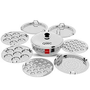 QSEC Stainless Steel Induction Base Idli Maker Multi Kadai Idli Steamer & idli Cooker with 7 Plates | 2 Mini Idli | 2 idli | 2 Dhokla | 1 Momo…