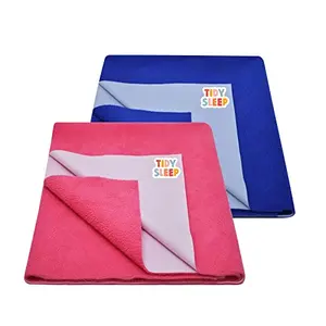 TIDY SLEEP New Born Combo Waterproof Bed Sheet Royal Blue + Dark Pink Medium Size (100cm X 70cm)