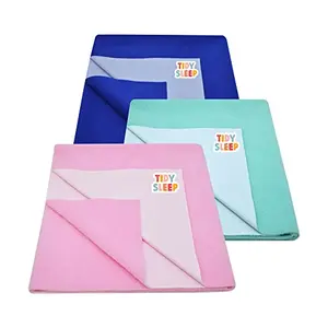 TIDY SLEEP New Born Combo Waterproof Bed Sheet Sea Green + Pink + Royal Blue 3 Medium Size (100cm X 70cm)