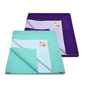 TIDY SLEEP Waterproof Cotton Bed Protector Sheet Medium Combo (Sea Green + Plum)
