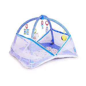 DearJoy Baby Bedding Set/Baby Bedding Mattress Set with Mosquito Net/Baby Bed Set and Baby Play Gym with Mosquito Net (Blue Bunny Print)