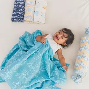 TIDY SLEEP 100% Cotton Soft Muslin Swaddle Wrap for New Born Baby| Newborn Soft Blanket for 0-6 Months | 100 cm x 100 cm - Pack of 3 (Blue)