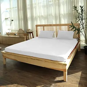 TIDY SLEEP Cotton Waterproof 215 GSM Bamboo King Size Bed Protector Mattress Cover (White 72X75 Inches Skirting Upto 14 inch)