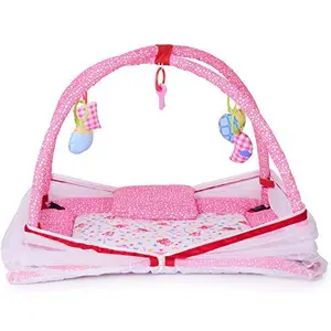 DearJoy Baby Bedding Set/ Mattress Set with Mosquito Net and Baby Play Gym (Pink Bunny Print)