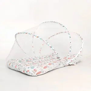 TIDY SLEEP Baby Bed with Mosquito Net & Neck Pillow Baby Gadda Set for New Born 0M+ Printed Baby Gadda Baby Sleeping Bed of 90cm x 65cm x 10cm(Pirates)