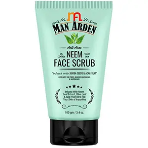 Man Arden Anti Acne Neem Face Scrub - For Oil Control And Clear Skin - Infused With Jojoba Seeds Neem Extract Olive Leaf And Acai Fruit Oil 100g