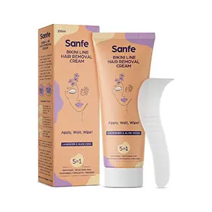 Sanfe Bikini Line Hair Removal Cream with Spatula and Intimate Wipes - 100g - Natural and Safe for sensitive skin - Lavender Aloe Vera Shea Butter