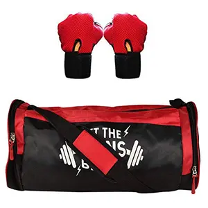 5 O' CLOCK SPORTS Let The Gains Begin (Red) Gym Bag and Gloves (Red) Gym and Fitness Kit