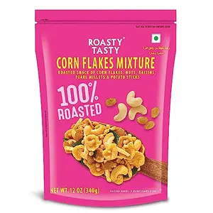 Roasty Tasty Corn Flakes Mixture Roasted Namkeen Snack- (Corn Flakes Peanuts Cashew Raisin) Value Pack - 340g | Oil-Free Snacks | Healthy Snacks for all | Export Quality