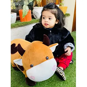 DearJoy Big Size Fibre Filled Stuffed Animal Cow Soft Toy for Baby of Plush Hugging Pillow Soft Toy for Kids boy Girl Birthday Gift (50 cm Brown)