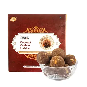 The Filing Station Coconut Cashew Ladoo | Sweetened with Palm Jaggery | No Artificial Flavors | No Preservatives_9 Ladoos_250 GM
