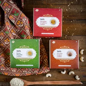 The Filing Station Besan Pistachio Coconut Cashew & Moongdal Cranberry Ladoo_Pack of 3 | No White Sugar | Sweetened with Palm Jaggery | No Artificial Flavors| No Preservatives_27 Ladoos_750 Gm