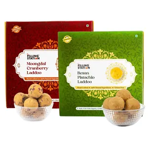 The Filing Station Besan Pistachio & MoongDal Cranberry Laddoo| 500 Gm | No White Sugar | No Preservatives | Sweetened with Palm Jaggery | Natural Ingredients_18 Ladoos_Pack of 2