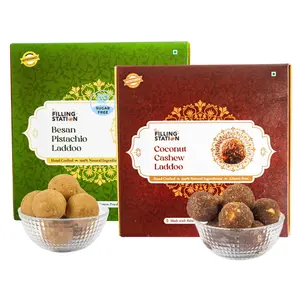 The Filing Station Besan Pistachio & Coconut Cashew Ladoo |500 Gm | No White Sugar |No Preservatives | Sweetened with Palm Jaggery | Natural Ingredients_18 Ladoos_pack of 2