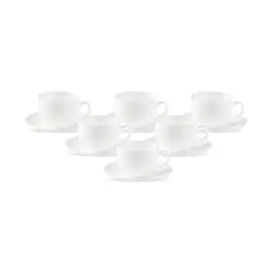 La Opala Glass Cup and Saucer - 12 Pieces White 160 ml