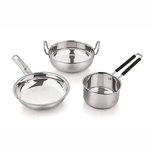 Neelam Stainless Steel Induction Bottom All Purpose Cookware Combo Set (L) of 3Pcs