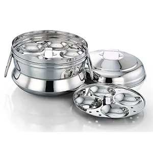 Subaa Stainless Steel Idly Panai with 2 Idly Plates (Steams 9 Idlies) Siver