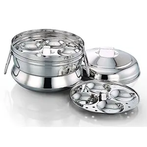 Subaa Abhimanyu Stainless Steel Idly Panai/Steamer/Maker with 3 Idly Plates Steams 9 Idlies (Silver)
