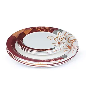 Golden Fish Rose-Marry Melamine Round Combo Full || Quarter Dinner Plates (Pack of 12 Leaves Print) (RM-F-QP-2-12)