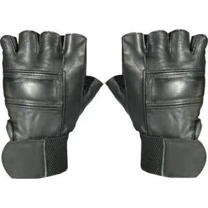 5 O'CLOCK Sports Full Leather Gym Gloves for Men with Wrist Support Band for Weight Lifting and Exercise Black Color