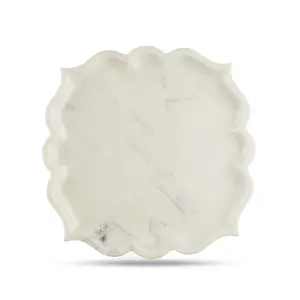 AGRA SOFT STONE CARVING PRODUCTS White Marble Maroc Serving Fruit Platter 24.2 cm Diameter