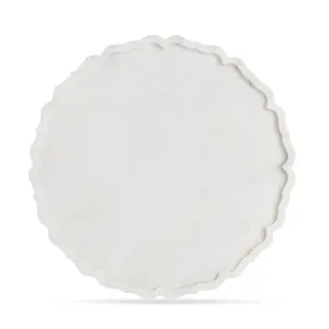 AGRA SOFT STONE CARVING PRODUCTS White Marble Round Maroc Platter Size 12 Inch Dia