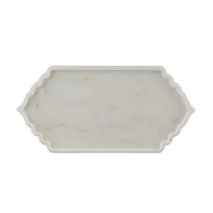 AGRA SOFT STONE CARVING PRODUCTS Marble Long Maroc Serving Platter (White 11.75 x 6 x 0.59 Inches)