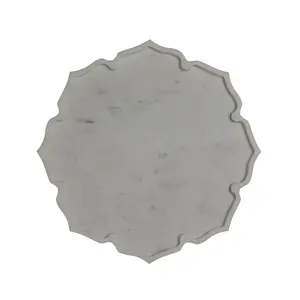 AGRA SOFT STONE CARVING PRODUCTS White Marble Lotus Platter / Starter Dish /Serving Platter/ Fruit Plate/ Marble Dish/ Marble Tray / Centre Piece / Dcor Accent / Diwali Festive and Corporate Gifting Large