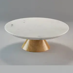 AGRA SOFT STONE CARVING PRODUCTS Round Marble and Wood Cake Stand / Serving Platter for Cupcake Dessert and Appetizer Display