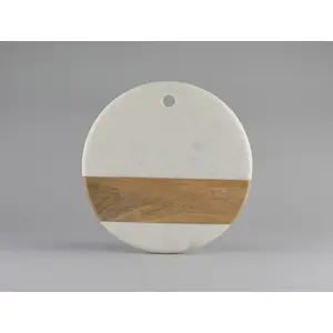 AGRA SOFT STONE CARVING PRODUCTS Round Marble and Wood Chopping Board Cheese Platter Cutting Board for Kitchen Wine Serving and Gift