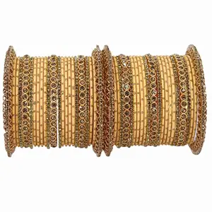 NMII Non-Precious Metal with Base Metal and studded with Zircon Gemstone or Zari Dotted Glossy Finished Traditional Chuda Bangle set for Women and Girls 2.2 Metal Zircon Gemstone