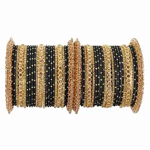 NMII Non-Precious Metal with Base Metal and studded with Zircon Gemstone or Zari Dotted Glossy Finished Traditional Chuda Bangle set for Women and Girls 2.6 Metal Zircon Gemstone