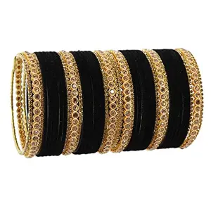NMII Non-Precious Metal with Base Metal Zircon Gemstone Studded Glossy Finished Traditional Velvet Bangle set for Women and Girls 2.4 Metal Zircon Gemstone