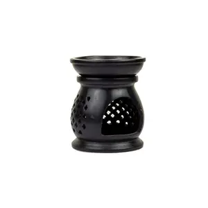AGRA SOFT STONE CARVING PRODUCTS AGRA SOFT STONE CARVING PRODUCTS Handcrafted Soapstone Carving Aroma Burner Oil Diffuser (Black)