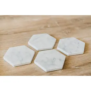 AGRA SOFT STONE CARVING PRODUCTS Modern Home Decor Hexagon Marble Coaster Set Set of 4