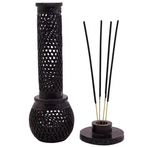 AGRA SOFT STONE CARVING PRODUCTS Handmade Black Carved Soapstone Marble Incense Agarbatti Stand Holer for Puja and Home/Office Decor (Bottle)