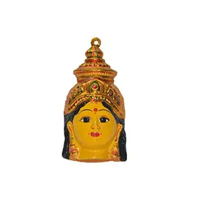VARANASI WOODEN TOYS Metal Varalakshmi Amman Face Figurine 7 Inches Yellow Brown 1 Piece