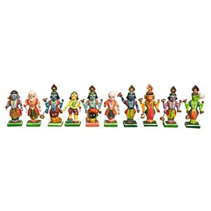 VARANASI WOODEN TOYS Wooden Vishnu Dashavataram Golu Navrathri Golu Dolls Set Collectible Handicraft Art (10cm x 4cm x 4 cm)