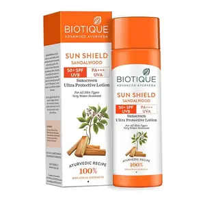 Biotique Sandalwood Sunscreen Ultra Soothing Face Lotion, SPF 50+ |Ultra Protective Lotion| Keeps Skin Soft, Fair and Moisturized| Water Resistant| For All Skin Types| 120ml