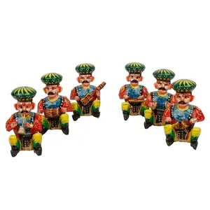 VARANASI WOODEN TOYS Home Dcor and Home Decorative Handicrafts Items handicrafts decorative arts & crafts Rajasthani 6 Piece Musician Bawla Set In Wood -115