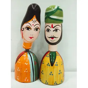 VARANASI WOODEN TOYS Handmade Wood Sardar Sardarni Dolls (10 cm x 4 cm x 4 cm)
