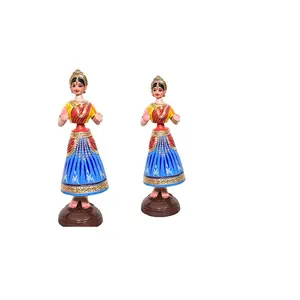 VARANASI WOODEN TOYS Handcrafted Paper Mache Thanjavur Thalaiyatti Kondapalli Bommalu Iconic Dancing Doll Set of 2: Showpiece Gift Item