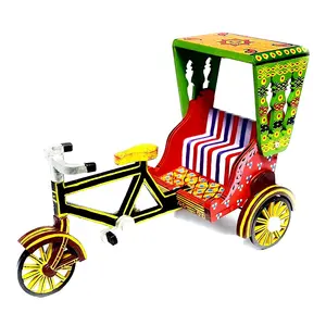 VARANASI WOODEN TOYS Ricksaw Vehicle Wooden Toys Handmade Handpainted Push and Pull Toys for Kids Handicraft Items for Home Decor