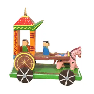 VARANASI WOODEN TOYS Handmade Wooden Horse Chariot Golu Doll (13 cm x 9 cm x 14 cm)