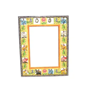 VARANASI WOODEN TOYS Wooden Mirror Frame Wall Mounting with Mirror (50.8 x 40.6 x 2.5 Centimeters)