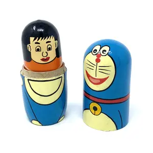 VARANASI WOODEN TOYS Handcrafted Wooden Nesting Doll Or Wooden Doremon Nobita Doll Set for Home Decor (Height 15 Cm 150 Gm)