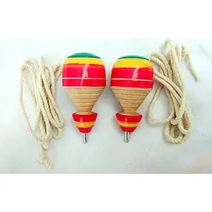 VARANASI WOODEN TOYS Wooden Spinning Tops Combo Pack lattu / pambaram / buguri / bongaram with String- Multi Color