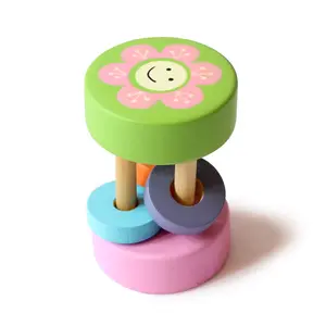 VARANASI WOODEN TOYS Wooden eco Friendly Sunflower Rattle Toy -Music Maker for Infants Babies (6 Months+)- Organic Natural Teething Clutching Percussion Toy - Discover Sounds- Multi Color